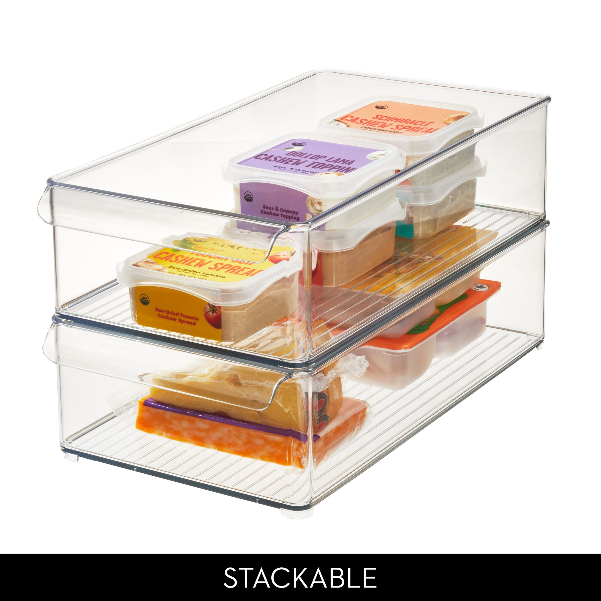 iDesign Plastic Wide Refrigerator Bin with Front Handle, Clear