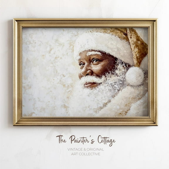 Black Santa Print, Retro Santa, African American Winter Wall Art, Beige Santa Claus Portrait, Vintage Decor Home Decor #2788, Unframed Poster Size 8x12
