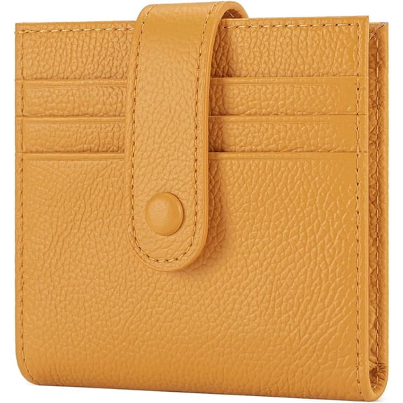 SCHLATUM Genuine Leather Bifold Wallet for Women, Rfid Blocking Card Holder with 9 Slots, ID Window, Zipper Coin Pocket, Yellow