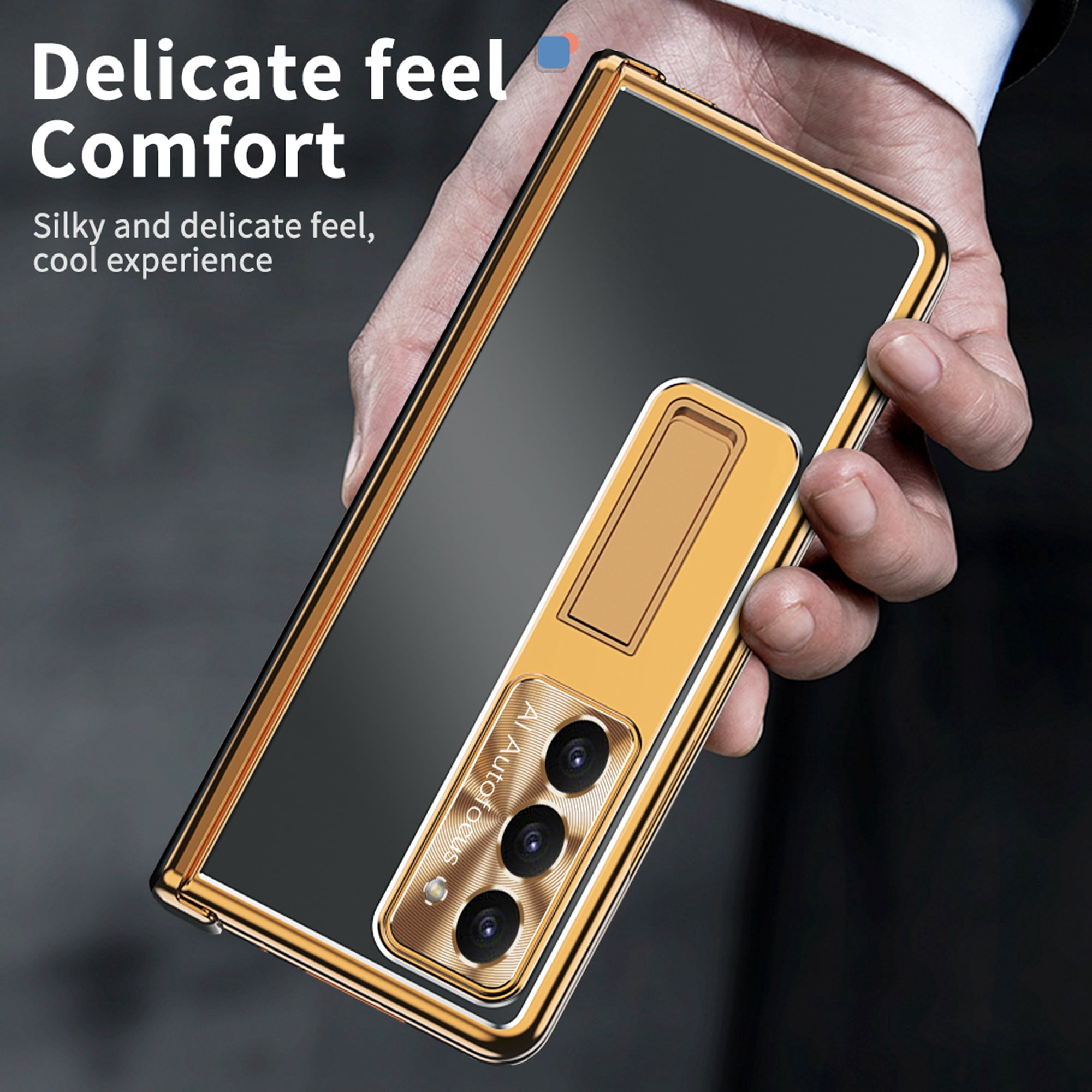 Case for Samsung Galaxy Z Fold 7, 3-in-1 Magnetic Hinge Protection & Lens Protection Case with Pen Holder with Screen Protector, Compatible with Samsung Galaxy Z Fold 7 5G, Black + Dark Gold