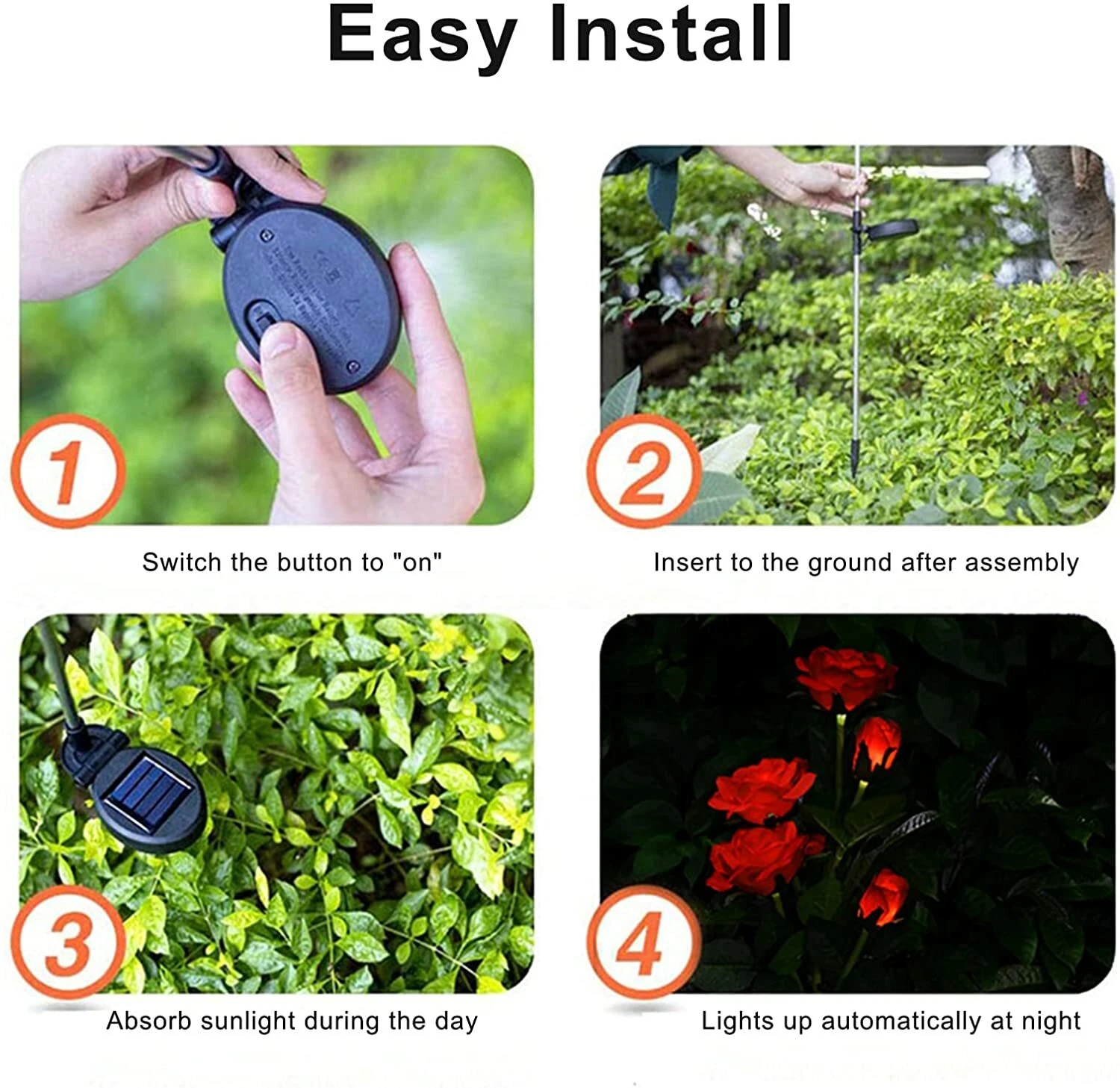 iMeshbean 2 Pack Solar Flowers Lights Outdoor Garden, Waterproof LED Roses Flowers Lights, Blue