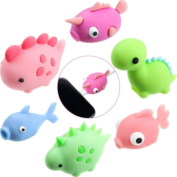 piezas lindos protectores de cable USB cargador cable protector animales cable masticadores dinosaurio pez teléfono cable accesorios para la mayoría de líneas de datos de teléfonos móviles y tabletas oso de fresa Electrónica