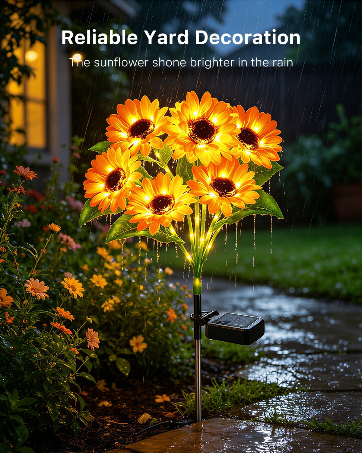 Yinghao 4 pack Solar Sunflower Lights, 6 Head LED Outdoor Waterproof Garden Flowers Petal Lighting Yard Decor for Planters, Birthday Gifts for Women