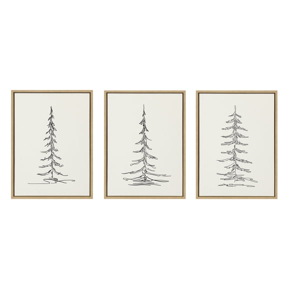 Sylvie Minimalist Evergreen Trees 18 in x 24 in Framed Painting Canvas Art Prints, by Kate and Laurel Set of 3