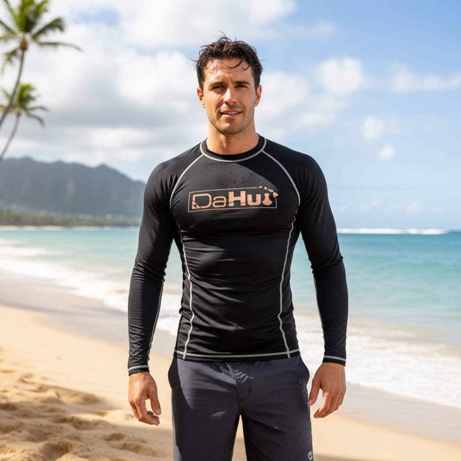Da Hui Mens Da Hui Midnight Sessions Long Sleeve Rash Guard Water Surf Shirt UPF 50+