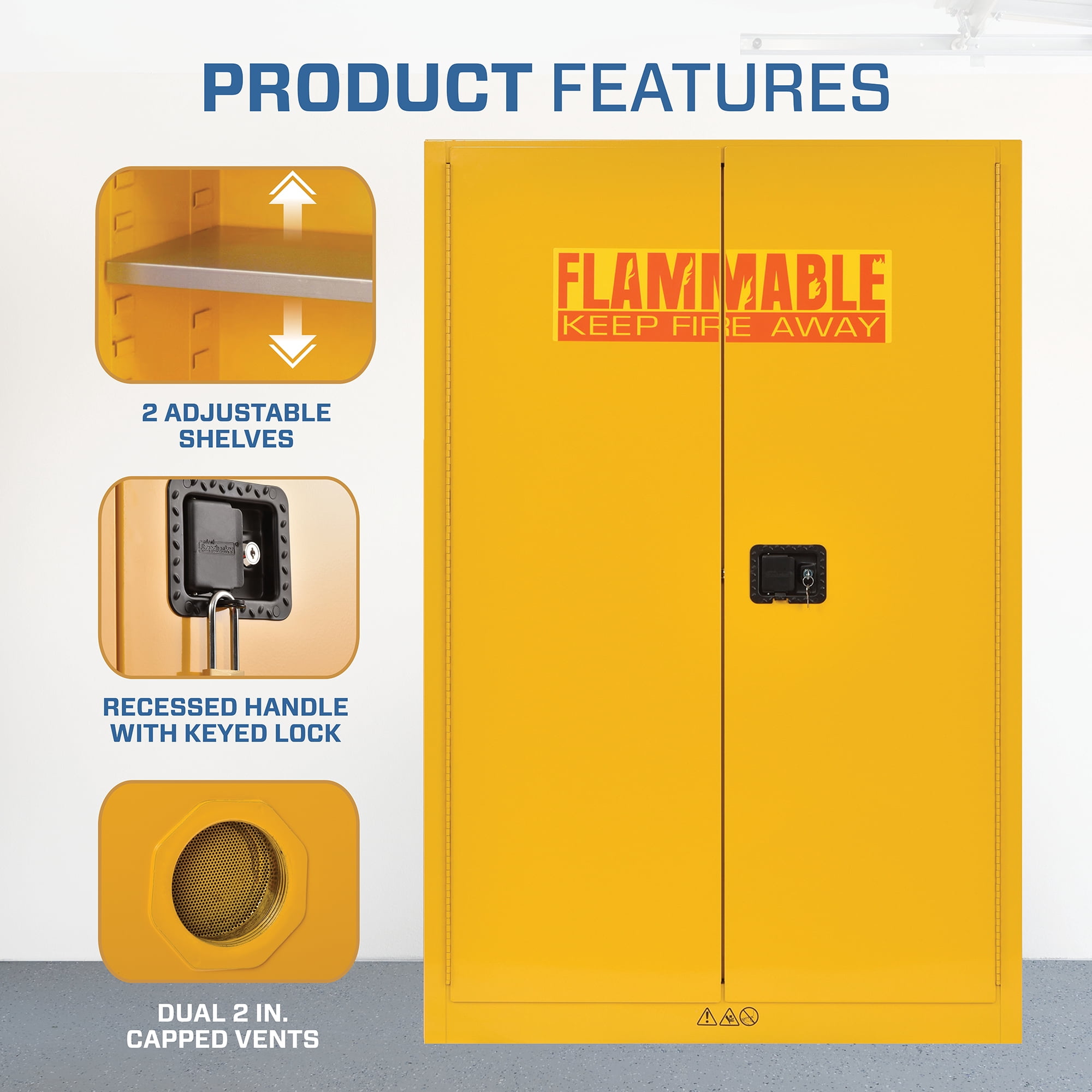 Sandusky 45-Gal. Steel 2-Door Freestanding Flammable Safety Cabinet, Yellow