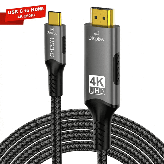 USB C to HDMI Cable 6FT/1.8m, USB C to Hdmi Adapter 4K@60Hz, Type C to HDMI Cord Thunderbolt 3/4/5 Compatible for iPhone 15/16 Series, MacBook, iMac, iPad Pro, Galaxy