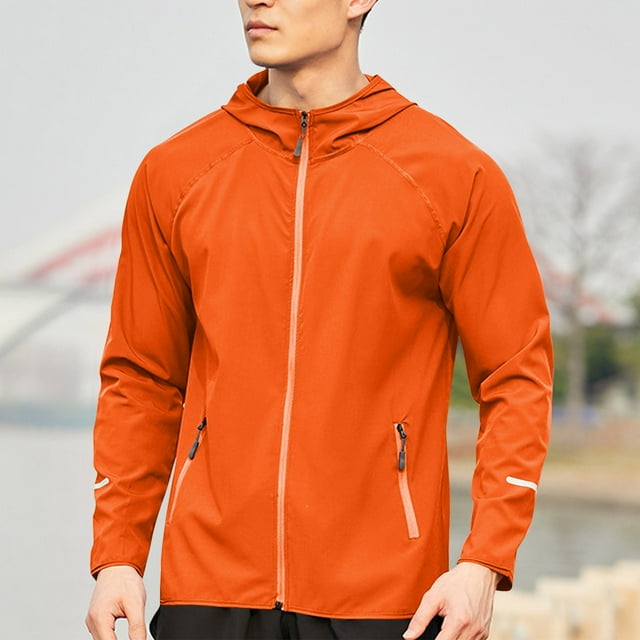 Men's Summer Running Windbreaker Hooded Jacket - Lightweight Polyester Spandex Quick-Dry Outdoor Exercise Coat