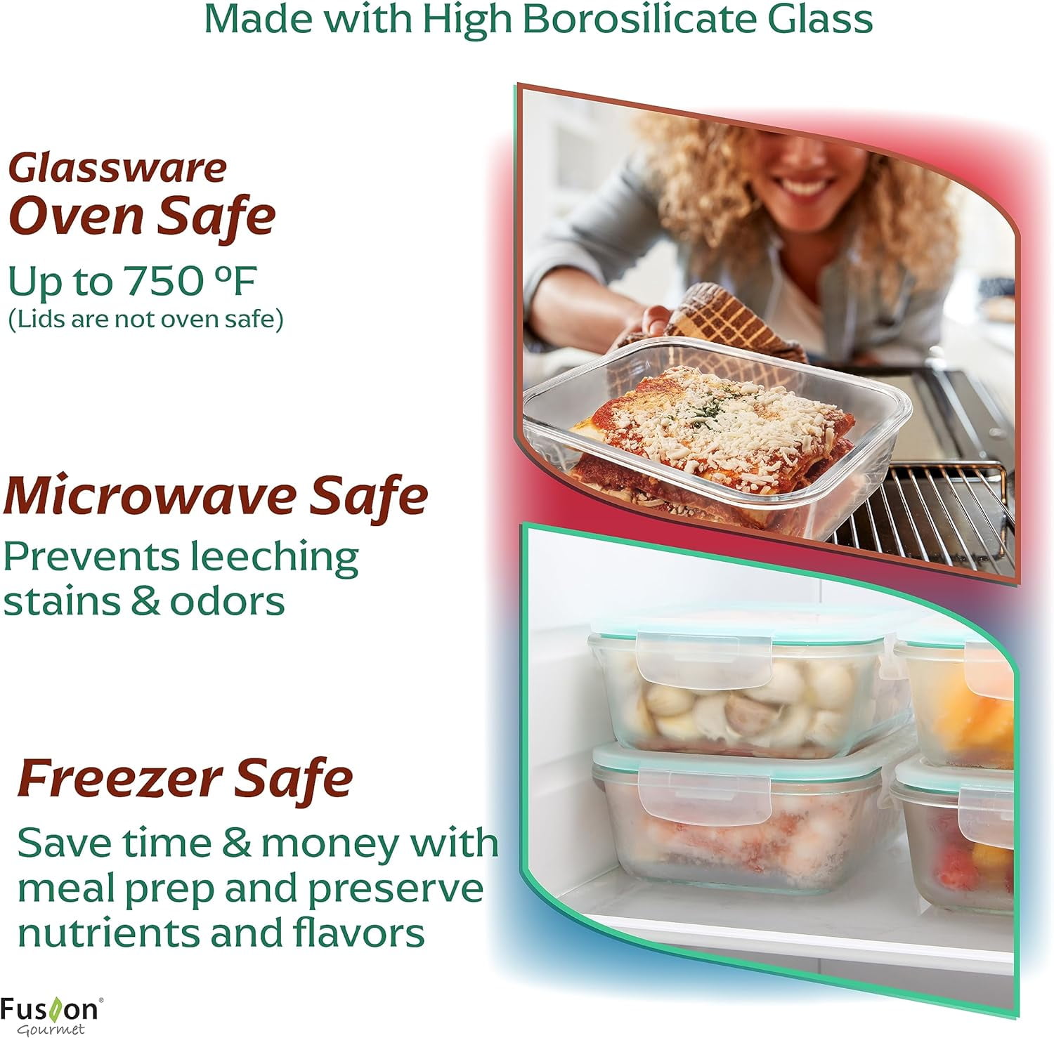 Glass Meal Prep Containers with Lids [8 Pack, 33 oz & 4.5 oz] - 2 Compartment Divided Glass Bento Boxes for Adults, Oven Safe & Airtight