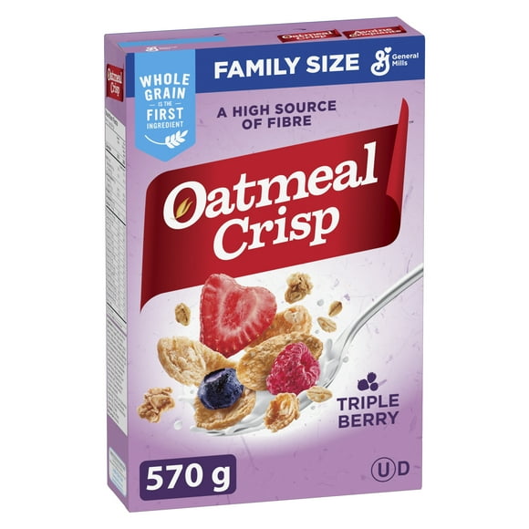 Oatmeal Crisp Breakfast Cereal, Triple Berry, Family Size, High Fibre, 570 g
