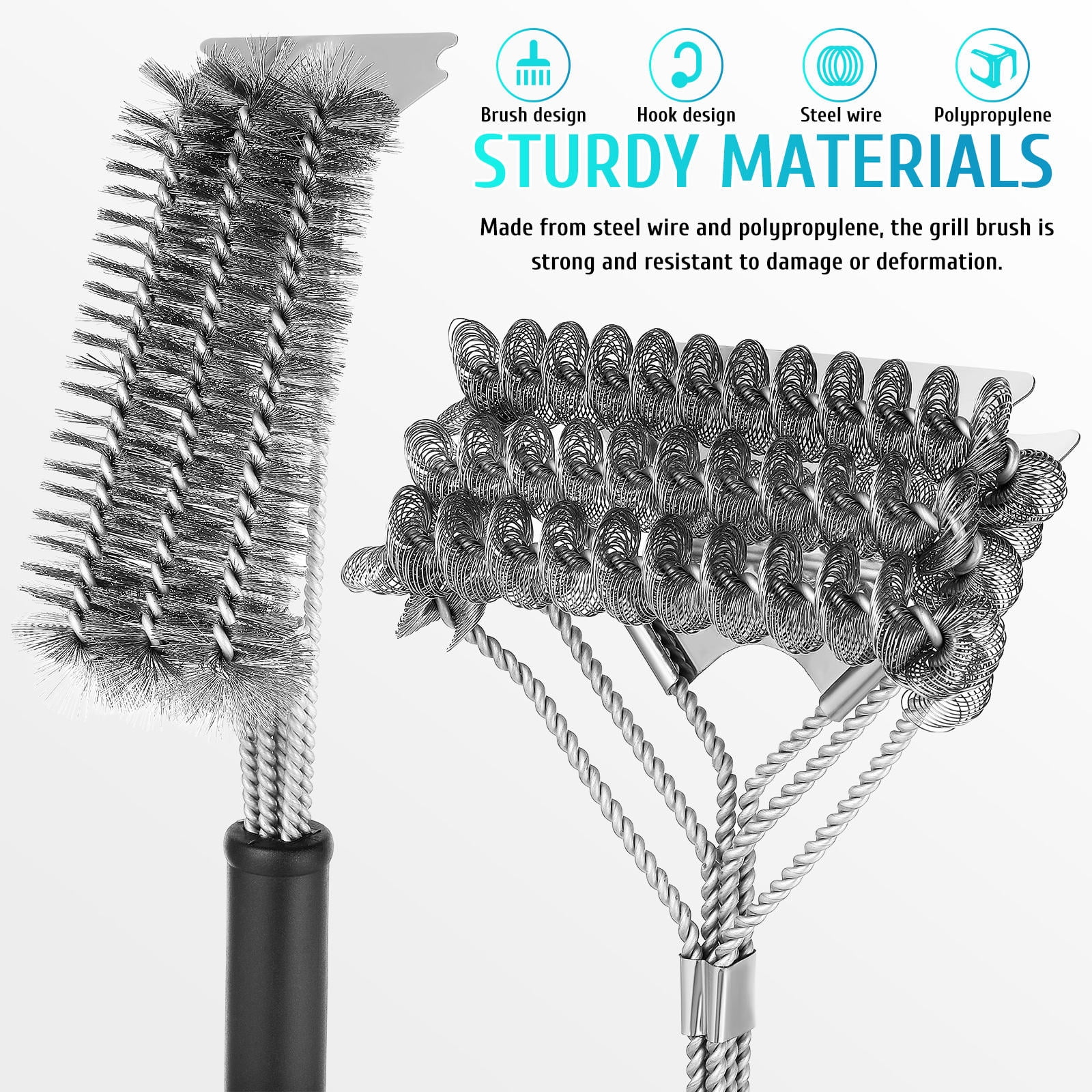 POPETPOP 2 Pcs Grill Cleaning Brush Steel Wire for Outdoor Grill Homeowners Kitchen Use