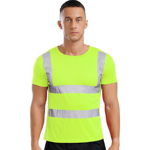 Lejafay Men's Training Shirt Short Sleeve Base Tee Shirt Sport Tops Public Shirts Bodybuilding Fluorescent Yellow L