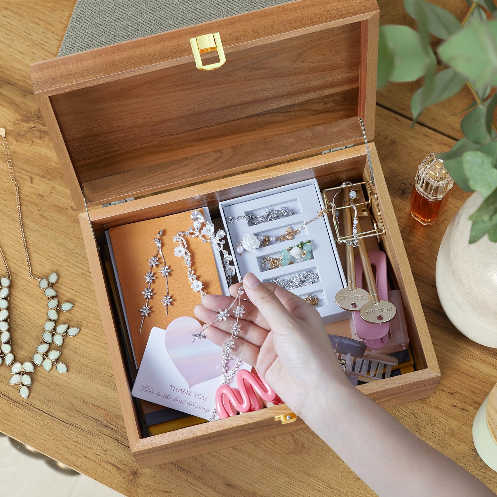 Wooden Keepsake Box  Large Storage With A Hinged Lid Memory Treasure For Crafts And Photo