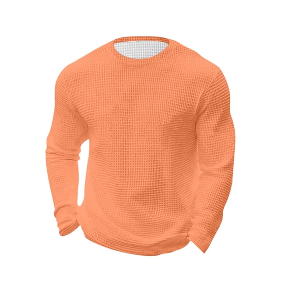 WMTBSRSW Men's Big & Tall S-5XL Waffle Long Sleeveless Tee Lightweight Breathable Athletic Tops Stretchy Crewneck Workout T Shirts Orange Medium