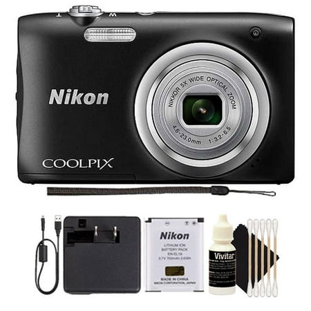 - Nikon Coolpix A100 20.1MP 5x Optical Zoom Compact Digital Camera (BLACK) Holiday Gift Set