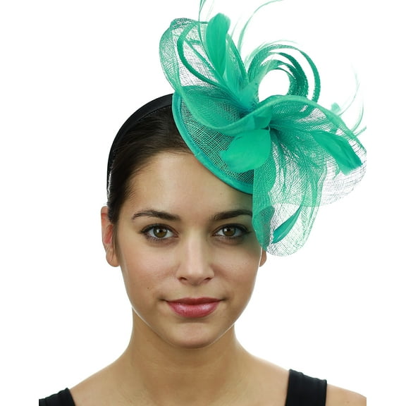 NYFASHION101 Cocktail Elegant Feather Curlicue Mesh Sinamay Fascinator Headband, mint
