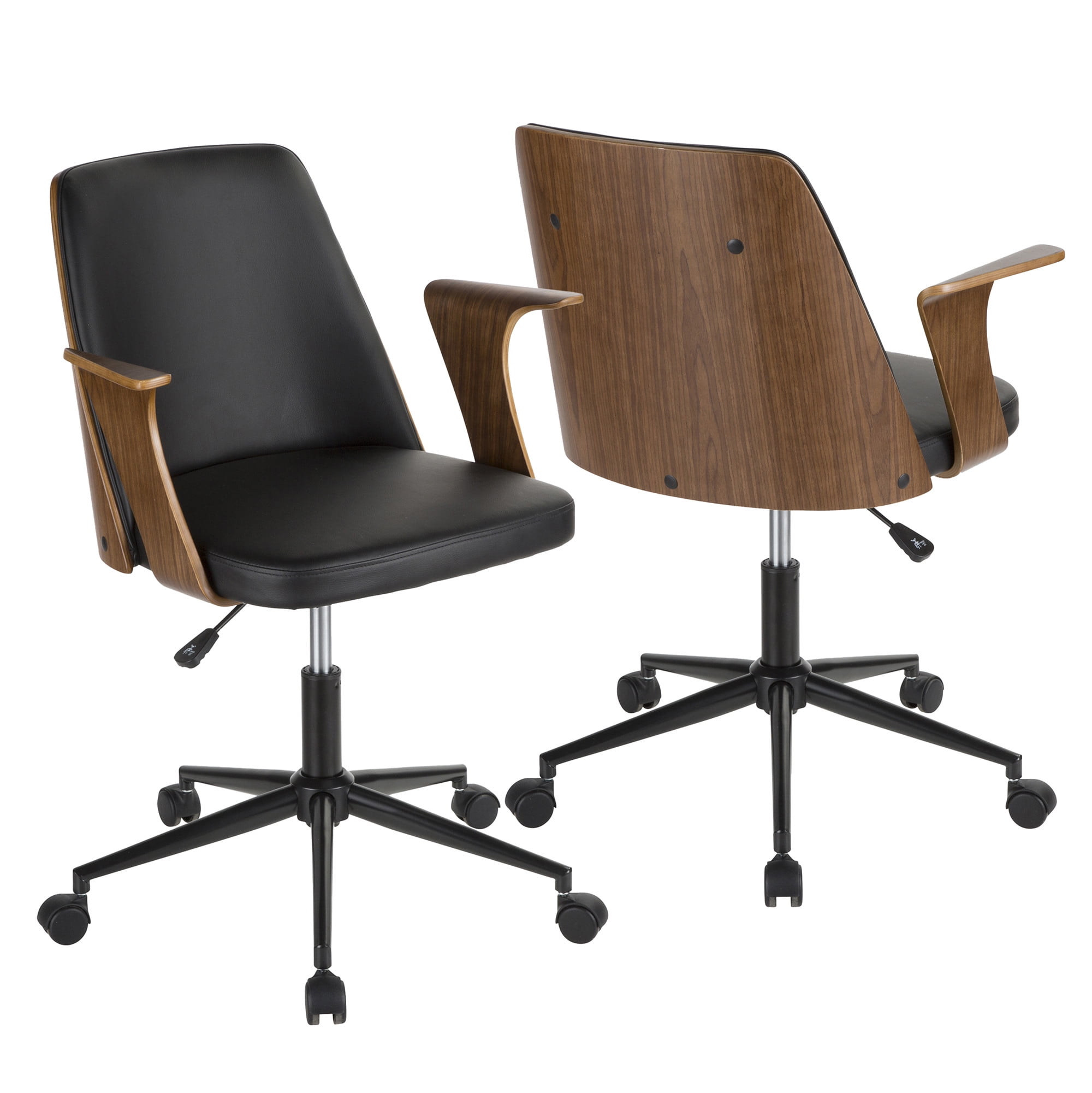 Verdana MidCentury Modern Office Chair in Walnut Wood and Black Faux