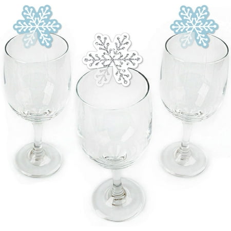 Winter Wonderland - Shaped Snowflake Holiday Party & Winter Wedding Wine Glass Markers - Set of