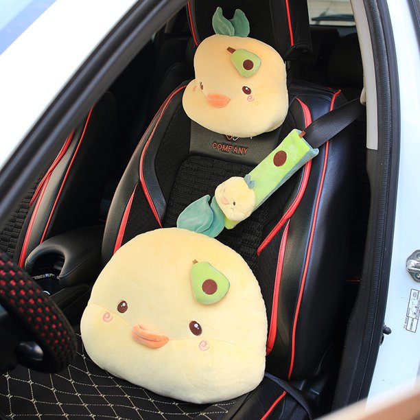 Lindo reposacabezas de coche de dibujos animados, accesorio de peluche para coche, protección para el cuello, almohada para la cintura, linda funda para cinturón de seguridad, almohada para coche