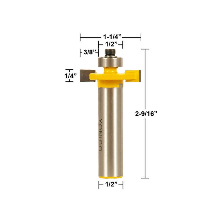 Yonico Top Bearing Slot Cutter Router Bit – 1/16" X 3/8" Slot, 1/2" Shank, C3 Carbide For Decking & Joinery (Model 14908)