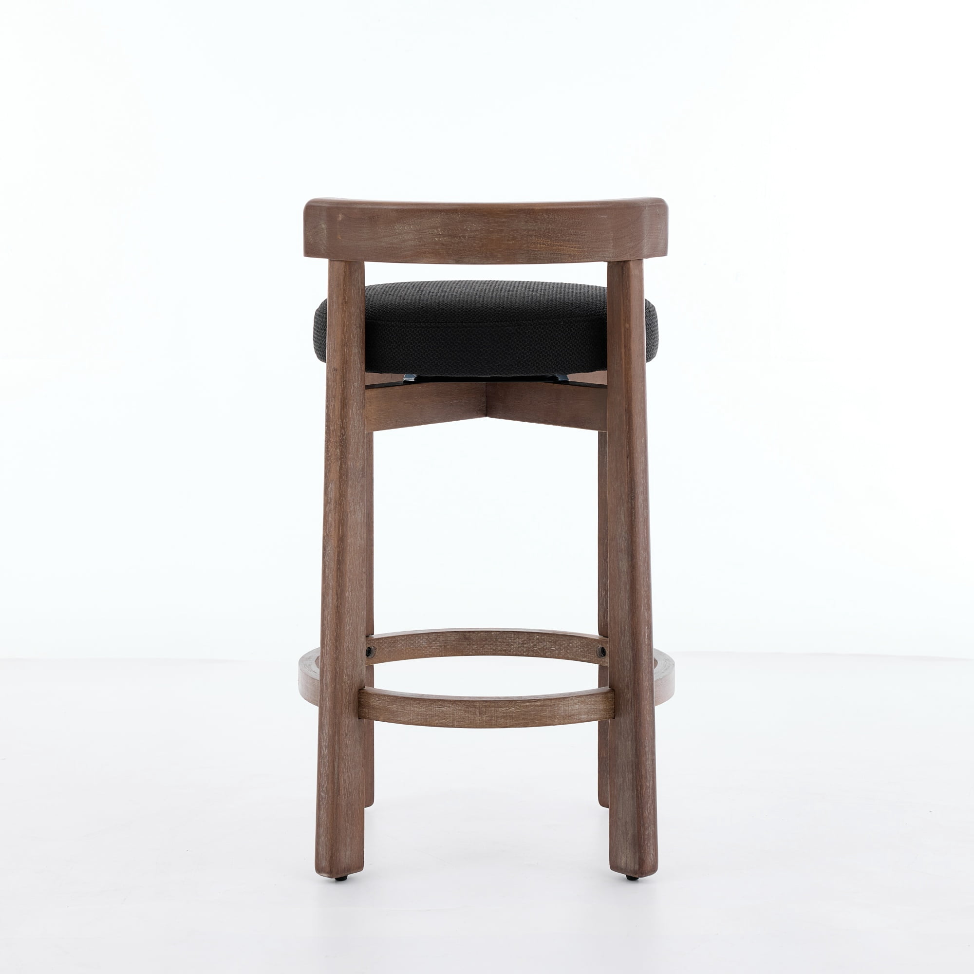 Set of 2 Swivel Counter Stools with Solid Wood Frame and Linen Upholstery, 26-Inch Bar Stools with Back and Footrest for Kitchen Island, Black