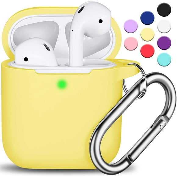 AirPods Case Cover , Soft Silicone Protective Cover with Keychain for Women Men Compatible with Apple AirPods 2nd 1st Generation Charging Case, Front LED Visible-Yellow