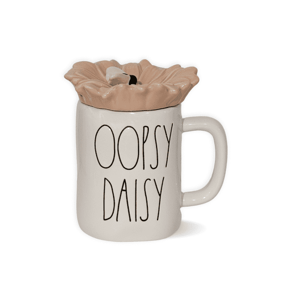 Rae Dunn white ceramic floral bee 🐝 topped coffee mug OOPSY DAISY