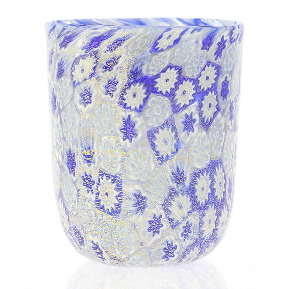 GlassOfVenice Murano Glass Tumbler - Blue Gold Millefiori