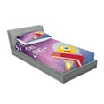 thumbnail image 2 of Ambesonne Cartoon Fitted Sheet & Pillow Sham Set, Spaceship Alien, Twin, Purple Blue, 2 of 2