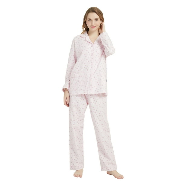 GLOBAL 100 Cotton Comfy Flannel Pajamas for Women 2Piece Warm and