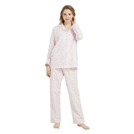 

GLOBAL 100% Cotton Comfy Flannel Pajamas for Women 2-Piece Warm and Cozy Pj Set of Loungewear Button Front Top Pants Size L