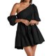 thumbnail image 3 of Vestido Con Hombros Descubiertos Mini vestido acampanado para mujer, vestido corto suelto con dobladillo asimétrico, vestido diario para ir al trabajo Cgtredaw Negro L para Mujer, 3 of 6