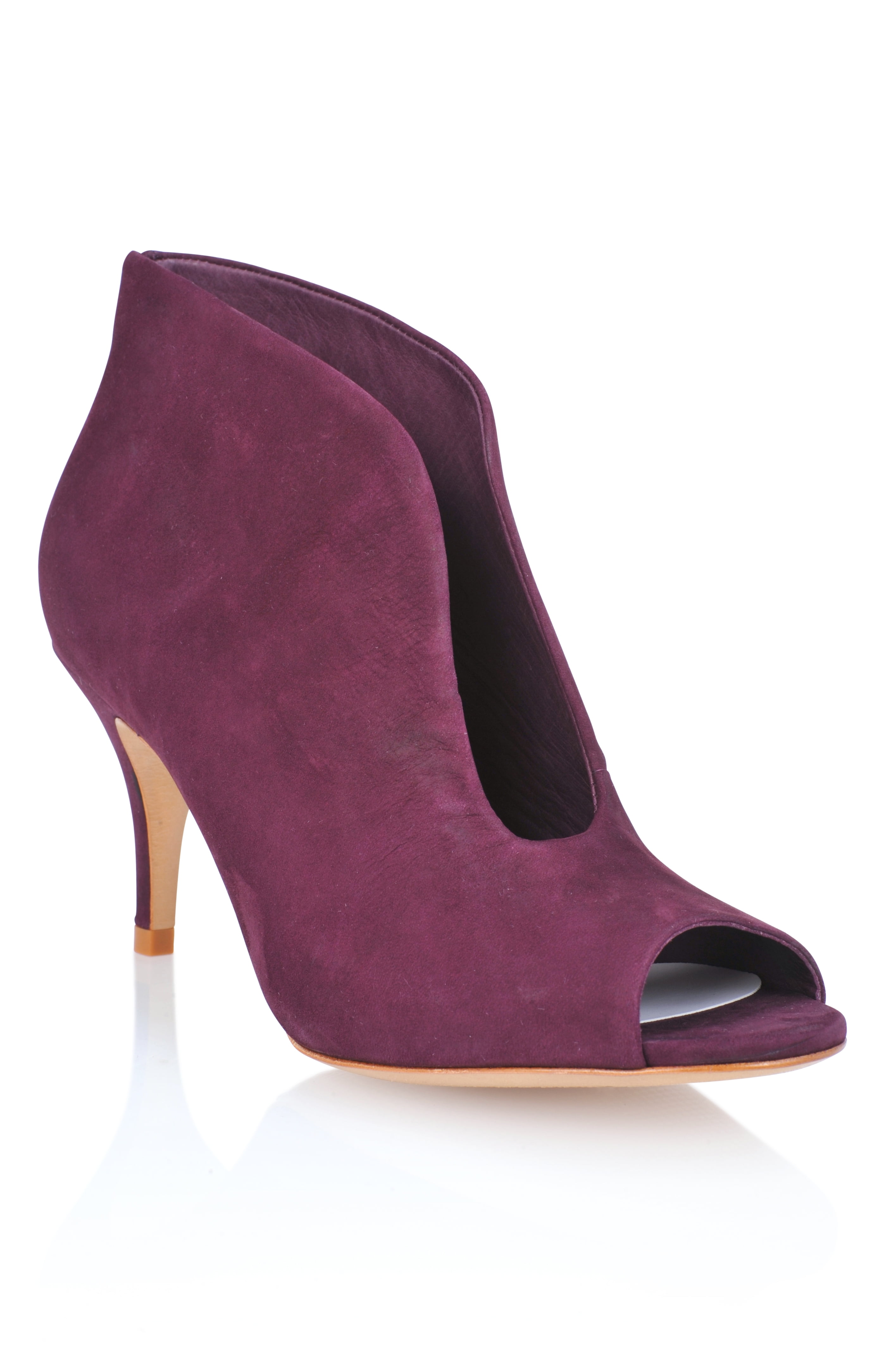 purple open toe booties