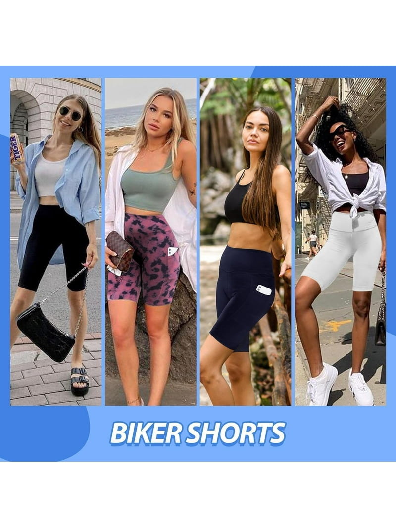 Noblarm Lot De 3 Shorts De Motard Avec Poches Pour Femme, Taille Haute De 12 ,7 Cm, Contrôle Du Ventre, Yoga, Entraînement, Athlétisme, Course à Pied, Noir/gris/bleu Marine, S/M