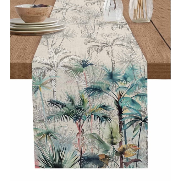 Summer Palm Trees Table Runner Vintage Botanical Tropical Leaves Tablerunners 13 x 72 Inch, Table Decorations Tabletop Scarf for Summer Gathering Holiday Farmhouse Kitchen Dining Decor