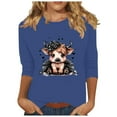 thumbnail image 2 of Spring Tops for Women Viikei Womens Tops Long Sleeve,Fall Tops for Womens 2025 Trendy,Fashionable Women's Pullover Printed Casual Round Neck 3/4 Sleeve Top Blue XXXL, 2 of 4