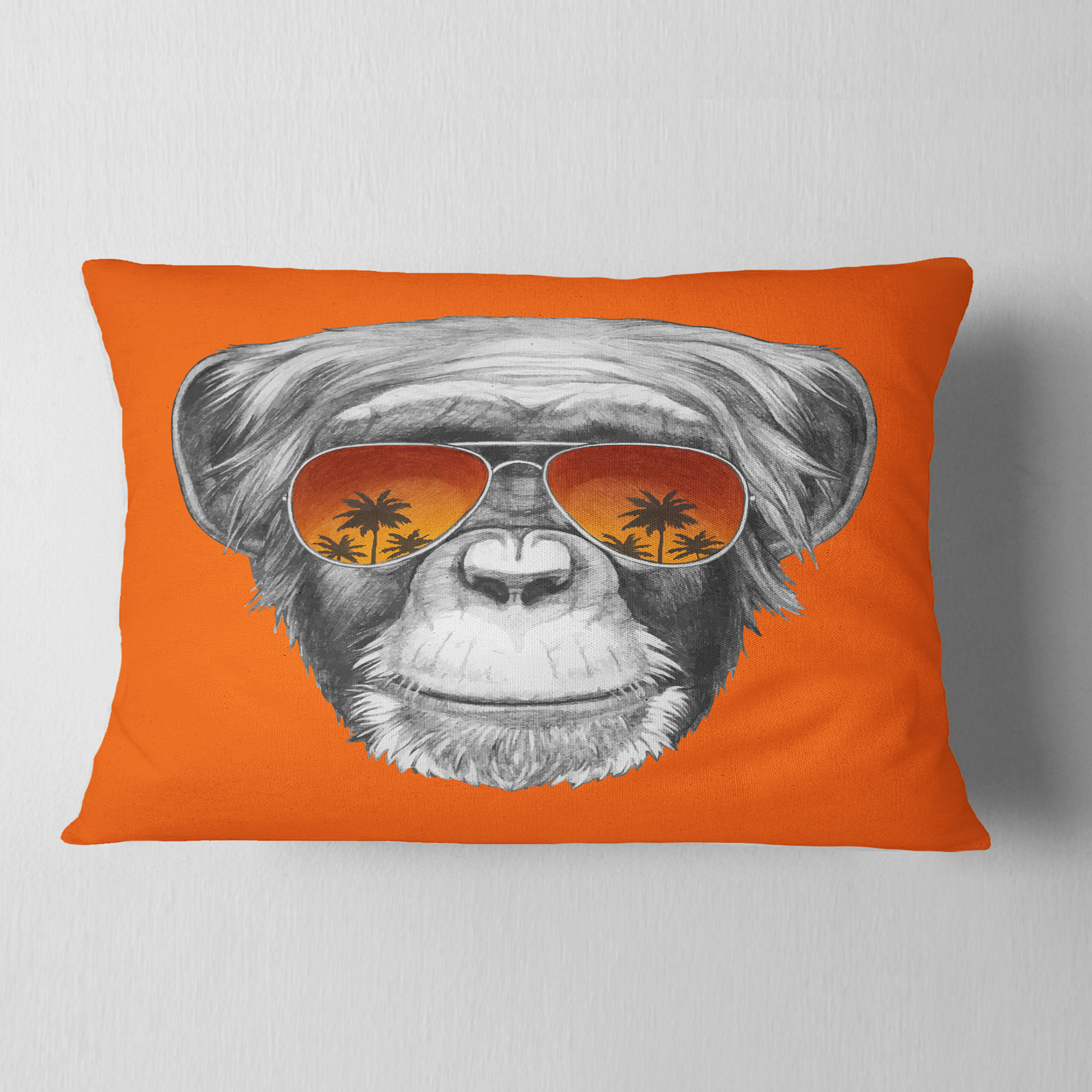 Designart Monkey with Mirror Sunglasses - Animal Throw Pillow - 12x20