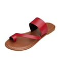 thumbnail image 1 of Ediodpoh Ladies Fashion Summer Solid Color Leather Cover Toe Flat Bottom Casual Sandals Womens Slippers Red 7.5, 1 of 8
