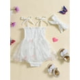 thumbnail image 5 of Aojekbee Newborn Girl Outfit, Tie-up Sleeveless Pleated Butterfly Tulle Patchwork Romper Dress with Hairband Summer Clothes, 5 of 10