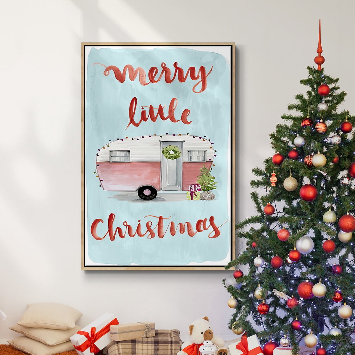Christmas Cars Collection B - Framed Gallery Wrapped Holiday Canvas - 25 x 37 - Natural Wood Frame