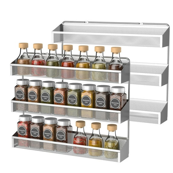Bextsrack Wall Mount Spice Storage Rack Room Decor Hanging Shelf for Kitchen Cabinet, Silver
