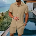 thumbnail image 2 of Busydd Mens Vacation Outfits 2 Piece Solid Color Mens Beach Outfit Casual Lapel Short Sleeve Button Up Shirts and Pants Mens Summer Clothes, 2 of 9