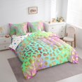 thumbnail image 3 of jejeloiu Abstract Leopard Print 7pcs Bedding Comforter Set,Country Farmhouse Lodge Queen Bedding Sets,Green Pink Ombre Queen Sheet Sets For Girl,Microfiber Bedroom Decor Reversible, 3 of 8