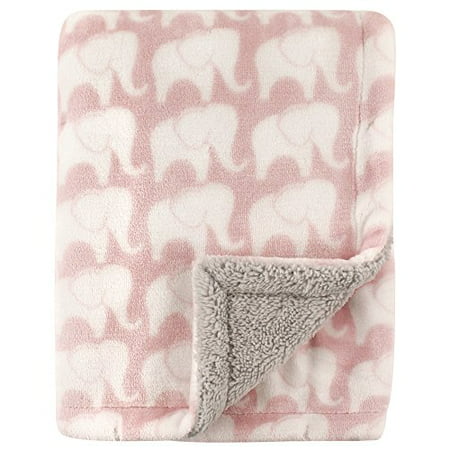 Hudson Baby Infant Girl Plush Blanket with Sherpa Back, Pink Elephant, One Size