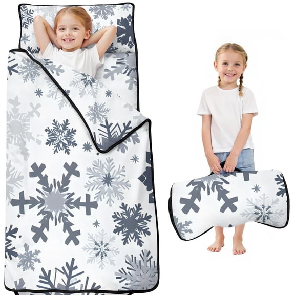 Blue Christmas Snowflake Pattern Toddler Nap Mats for Kids Preschool,50"x20" Sleeping Mat Bag or Kids,Toddler Sleeping Bag,Toddler Nap Mat or Daycare