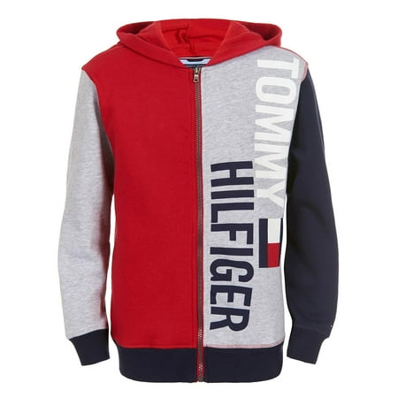 Tommy Hilfiger Little Boys Lawrence Colorblocked Full-Zip Fleece Logo Hoodie Black Size 5