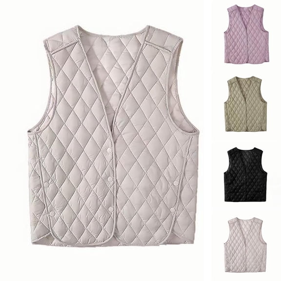 LSLJS Puffer Vest for Women Winter Fleece Plus Size V Neck Vest Jackets Warm Casual Solid Color Outwear Coats Fall Winter Outfits, 2XL-5XL