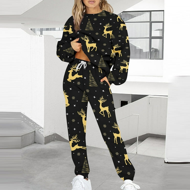 Clearance Sale! CQCYD Two Piece Summer Sets, Women Printed Rotund Top Long  Sleeve Crew Neck Hoodie Top Drawstring Pants Suit with Pockets Leisure  Yellow XL 