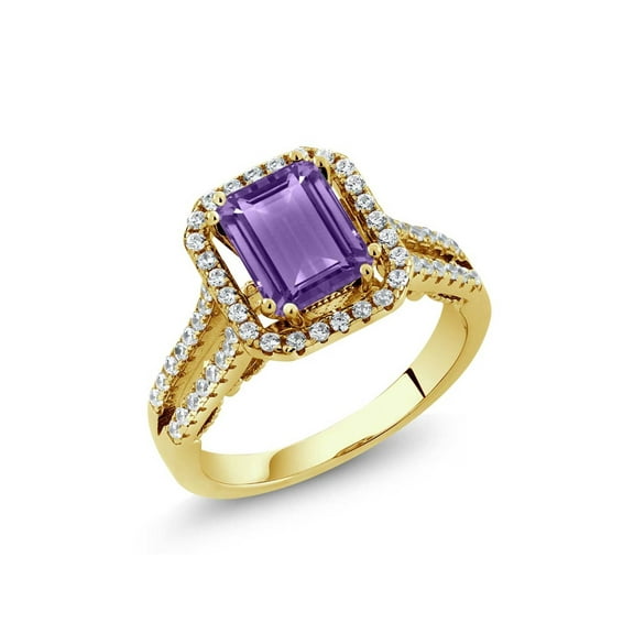 Gem Stone King 2.78 Ct Octagon Purple Amethyst 18K Yellow Gold Plated Silver Ring