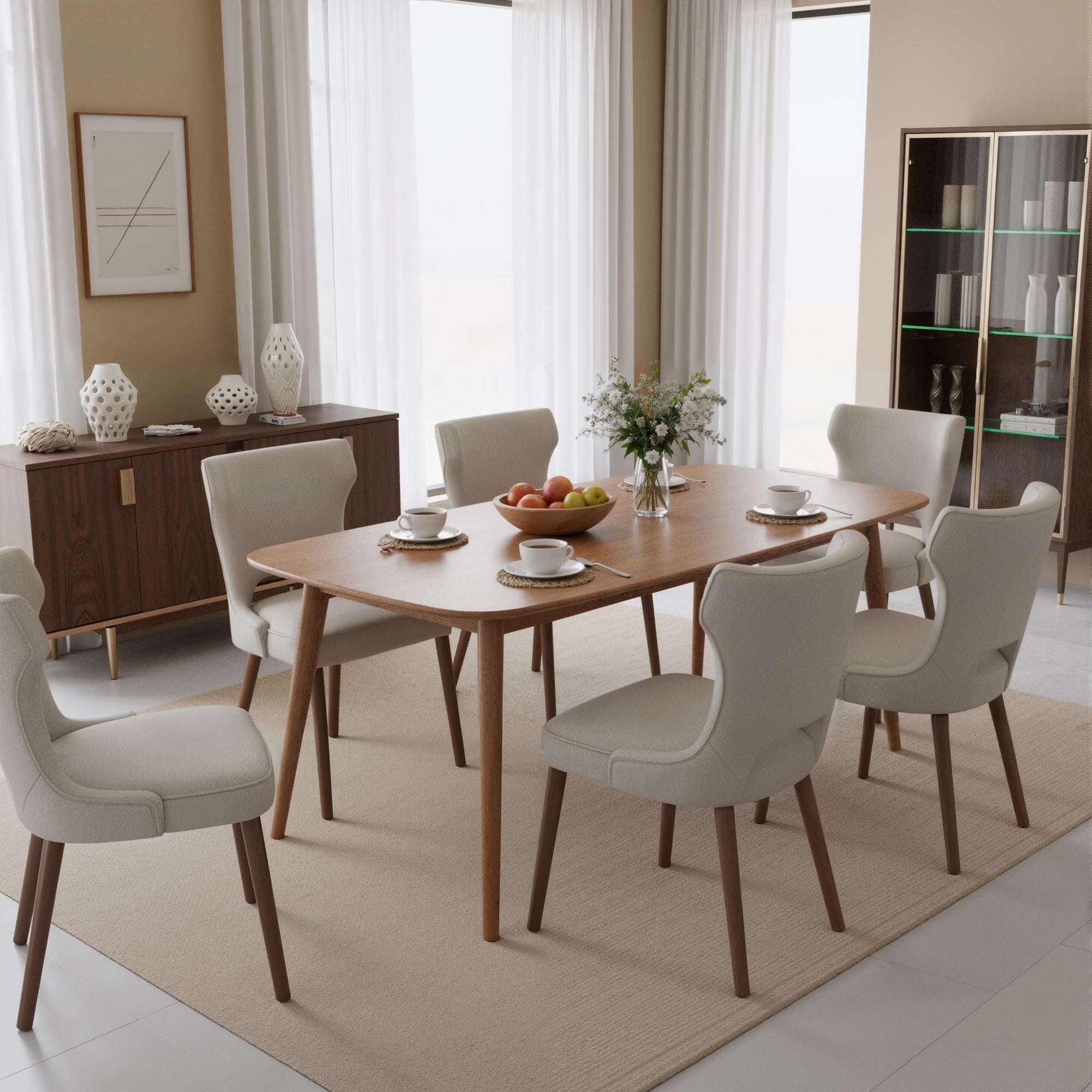 EOP Modern Fabric Upholstered Dining Chairs Set of 6, Wingback Dining Side Chairs with Solid Wood Legs, Farmhouse Dining Room Chairs for Dining Kitchen Living Room, Camel
